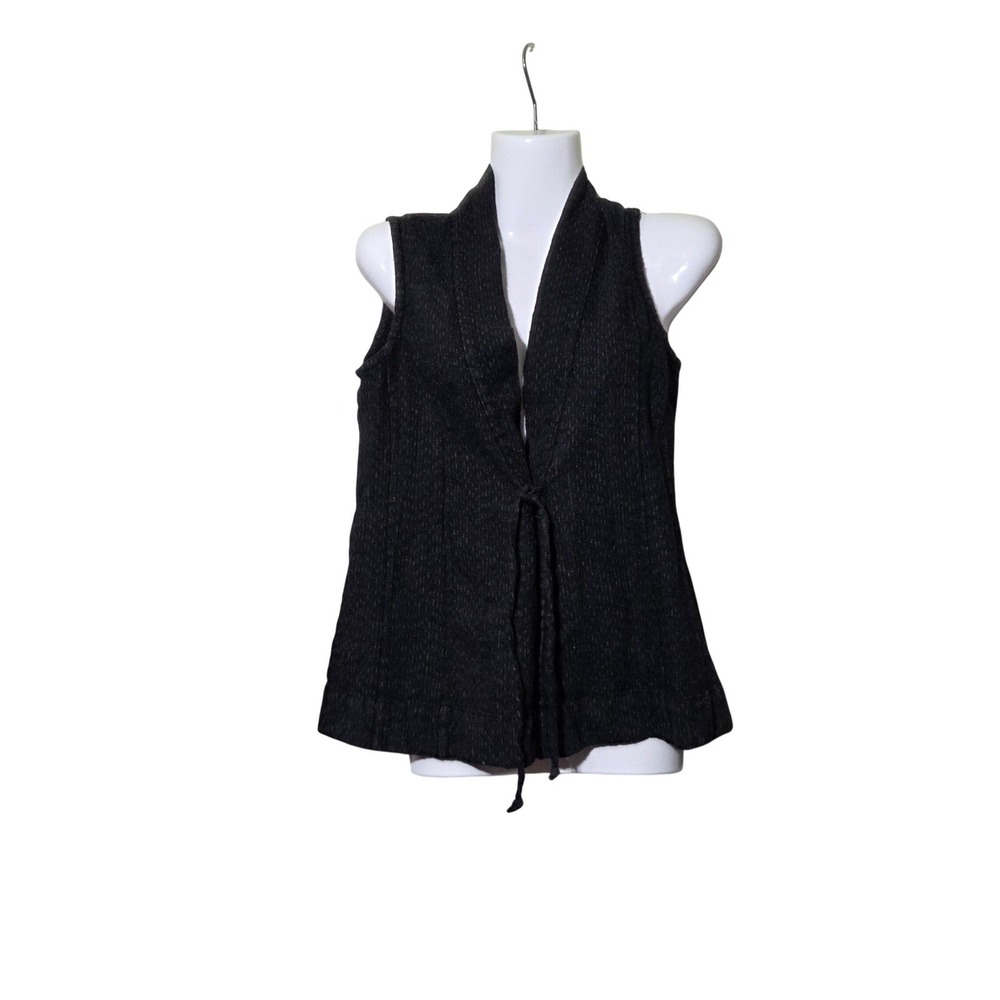 Eileen Fisher Womens XS Charcoal Black Textured Knit Tie Front Sleeveless Vest - Picture 4 of 9